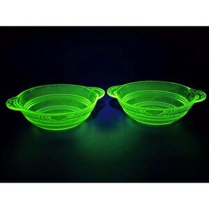 Anchor Hocking Banded Rings Green Depression Glass Uranium Bowls | Uranium Glass